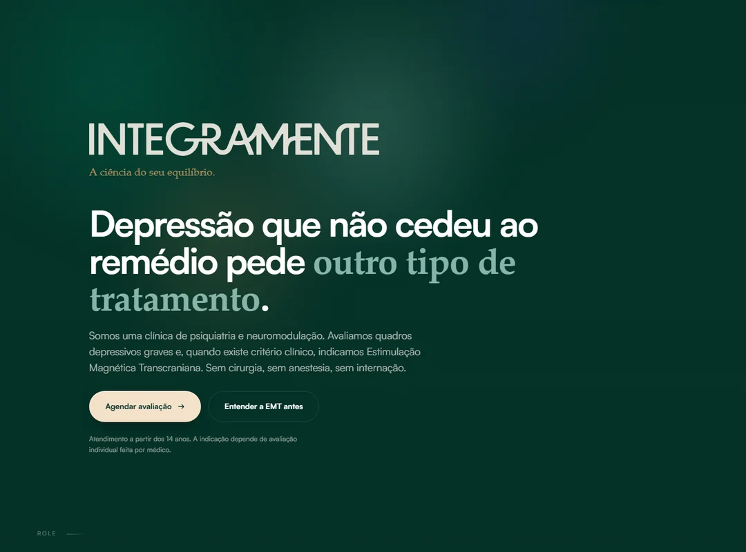 Primeira tela do site da Integramente