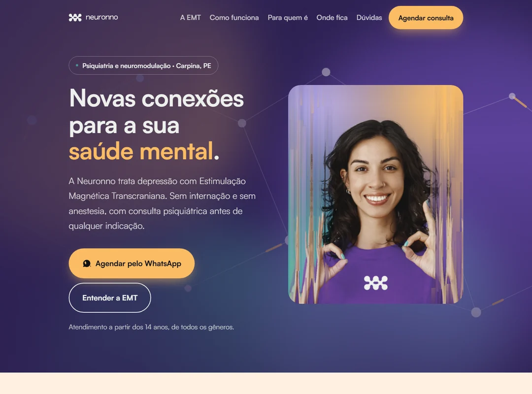 Primeira tela do site da Neuronno