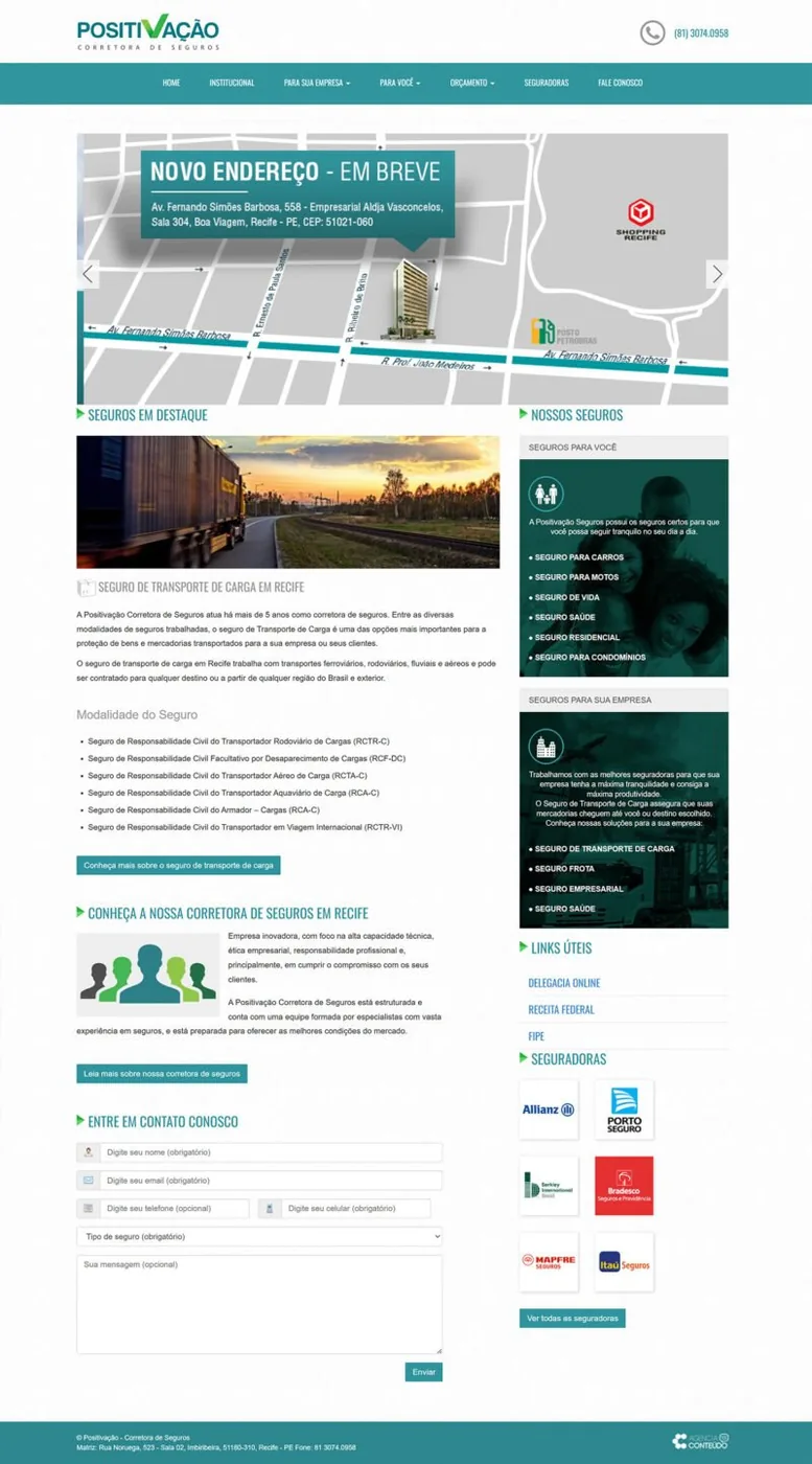Site da Positivação Seguros antes do redesenho