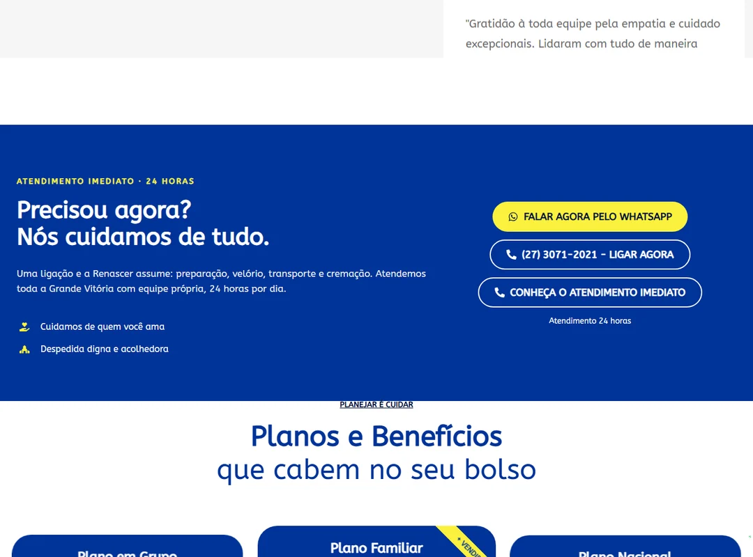 O bloco de atendimento imediato, com telefone e WhatsApp
