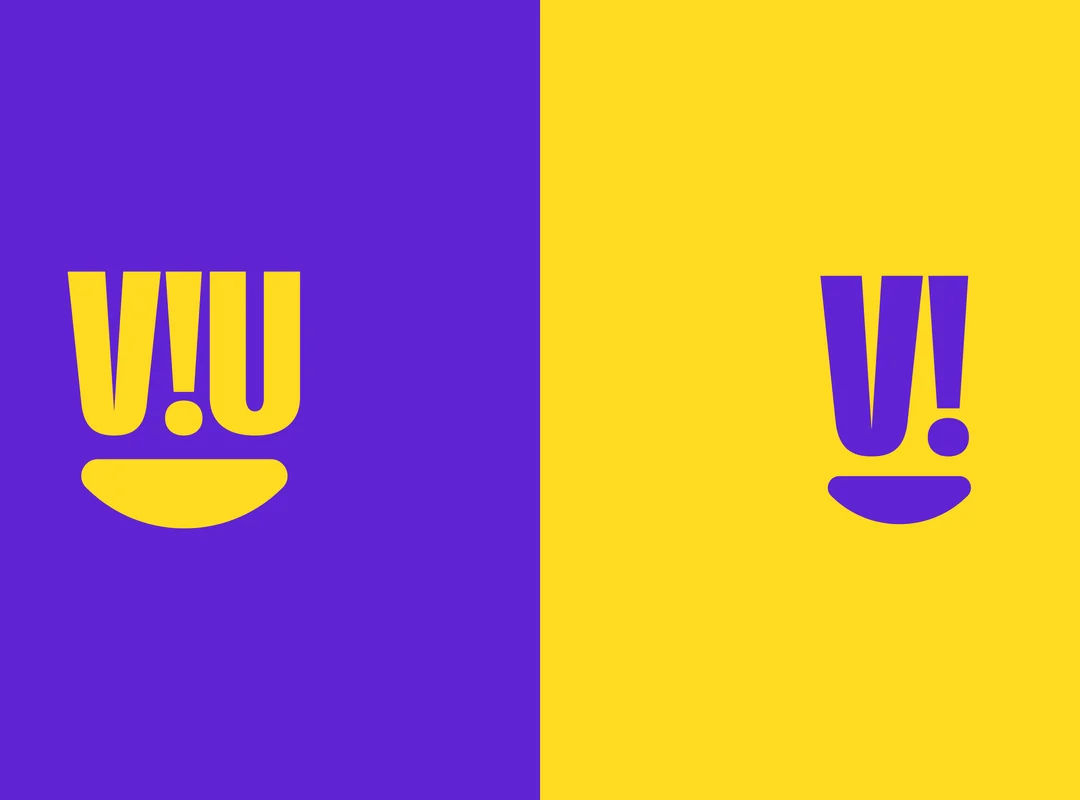 Marca V!U nos blocos de cor da identidade